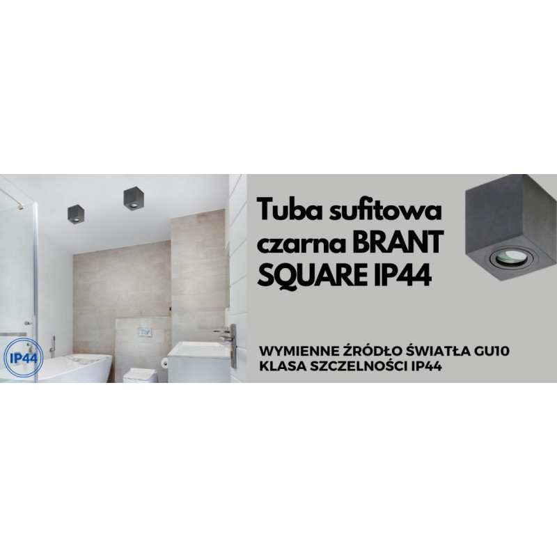 Tuba sufitowa czarna BRANT SQUARE IP44