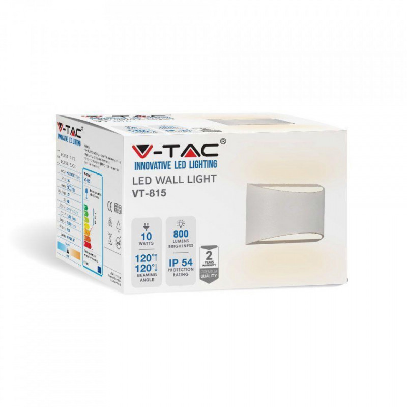 Kinkiet Ścienny V-TAC 10W LED Góra Dół Bridgelux Chip Biały 4000K IP54 800lm VT-815