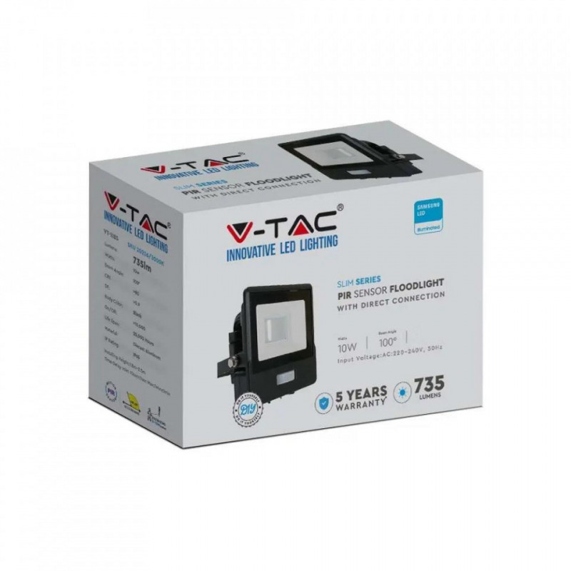 Projektor LED V-TAC 10W Czujnik Ruchu Czarny VT-118S 5 Lat Gwarancji