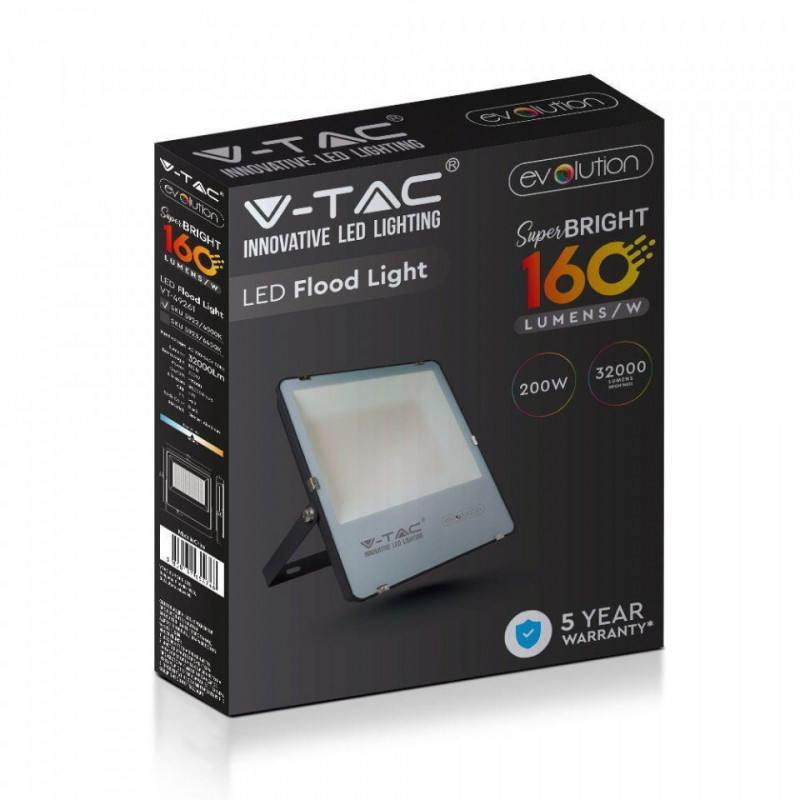 Halogen LED V-TAC 200W Czarny 6400K EVOLUTION 160LM/W 32000lm VT-49261 5 Lat Gwarancji