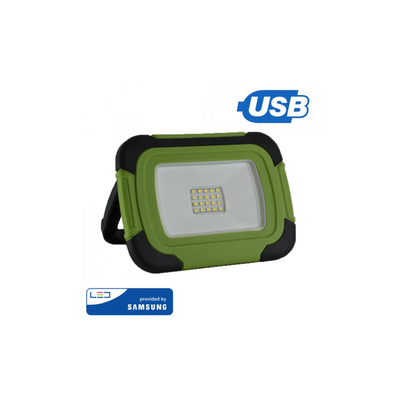 Halogen LED V-TAC 10W Ładowalny USB SAMSUNG CHIP Funkcja SOS 700lm 3,7V Li-Ion IP44 6400K VT-11-R