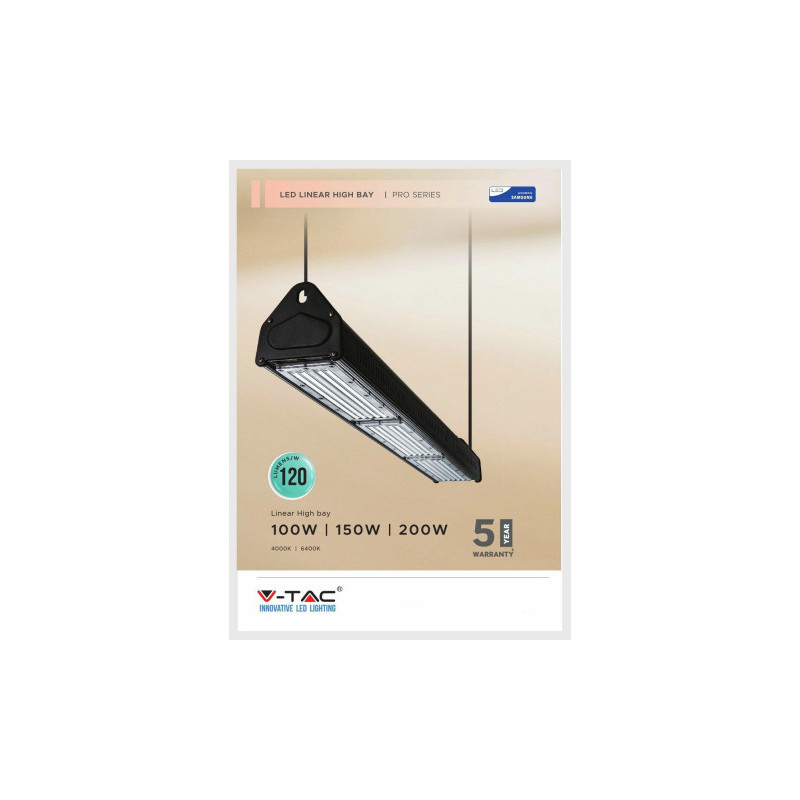 Oprawa V-TAC LED Linear High Bay SAMSUNG CHIP 200W 6400K 24000lm 120st VT-9-202 5 Lat Gwarancji