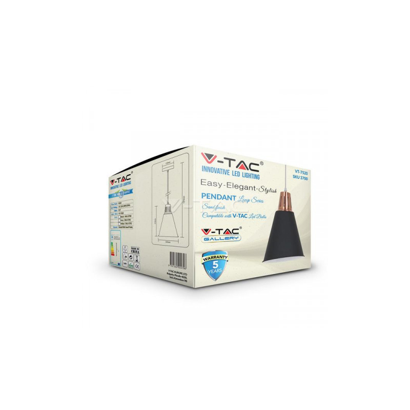 Oprawa Wisząca Modern V-TAC Czarny Mat fi220 VT-75206