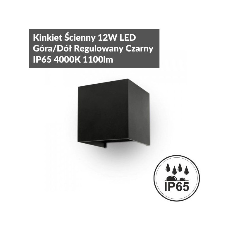 Kinkiet Ścienny 12W LED Góra/Dół Regulowany Czarny IP65 4000K 1100lm