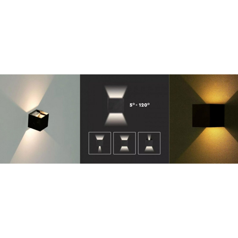 Kinkiet Ścienny 12W LED Góra/Dół Regulowany Czarny IP65 4000K 1100lm