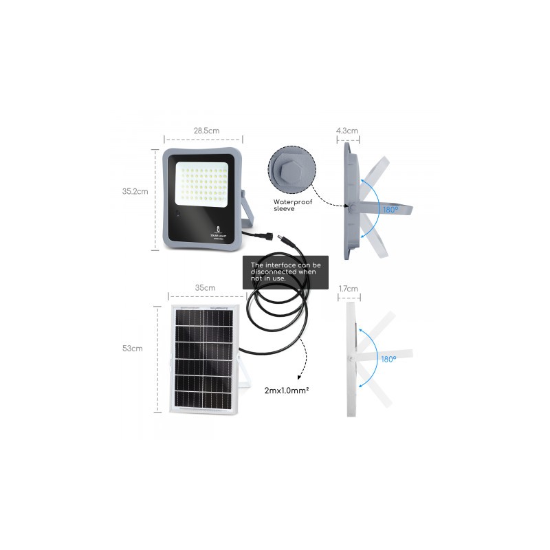 Naświetlacz LED z panelem solarnym 02 300W 6500K