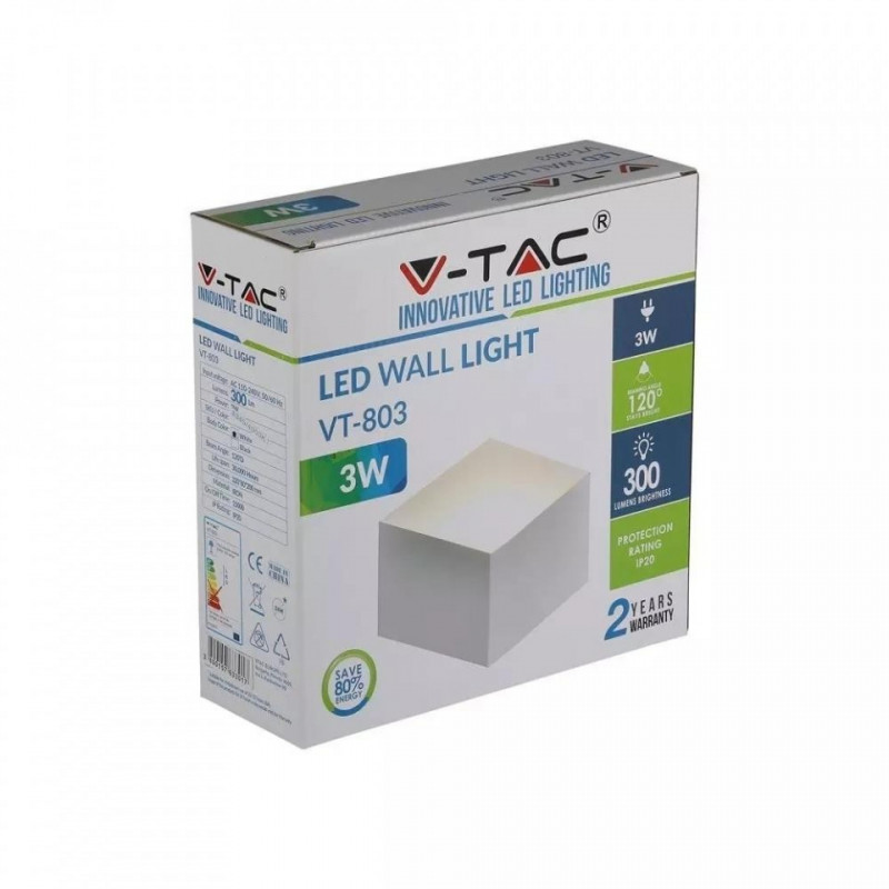 Kinkiet Ścienny V-TAC 3W Bridgelux Chip Biały VT-803 3000K 300lm