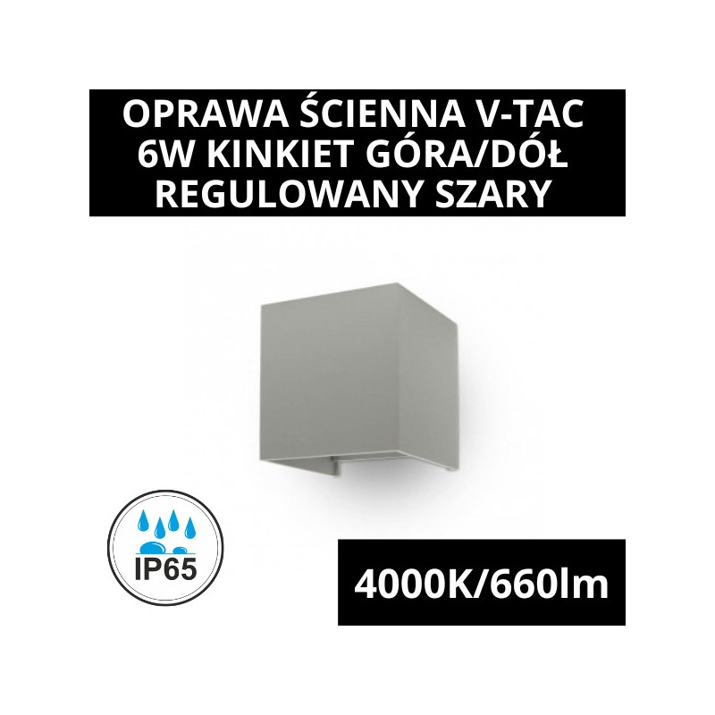 Oprawa Ścienna V-TAC 6W Kinkiet Góra/Dół Regulowany Szary Kwadrat IP65 VT-759 4000K Bridgelux 660lm