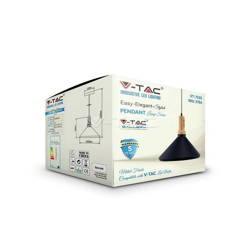 Oprawa Wisząca V-TAC Modern Czarna Drewno VT-75356