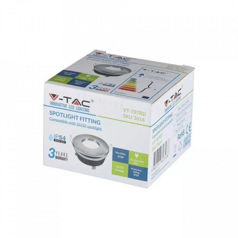 Oprawa Oczko V-TAC Aluminiowa Odlew Hermetyczne z szybką IP54 GU10 Okrągłe fi84 Satyna VT-787