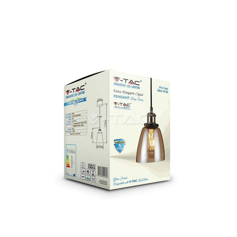 Oprawa Wisząca V-TAC LOFT Vintage Szkło Bursztyn fi140 VT-71406