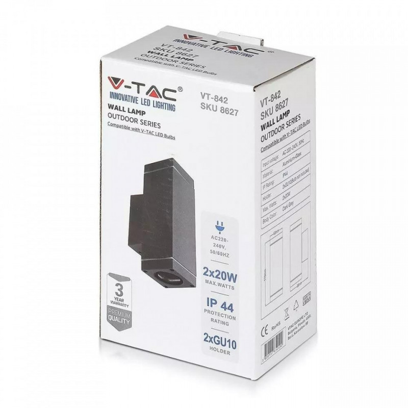 Kinkiet Ogrodowy V-TAC Góra/Dół GU10 Grafit Mat VT-842