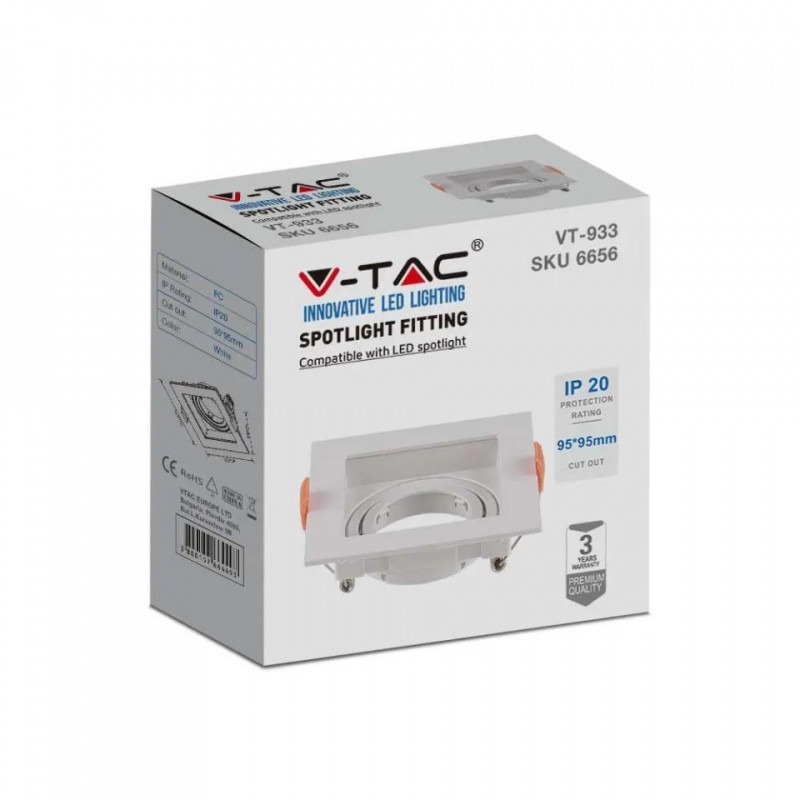 Oczko V-TAC GU10 Wpuszane Okrągłe Białe VT-933 3 Lata Gwarancji