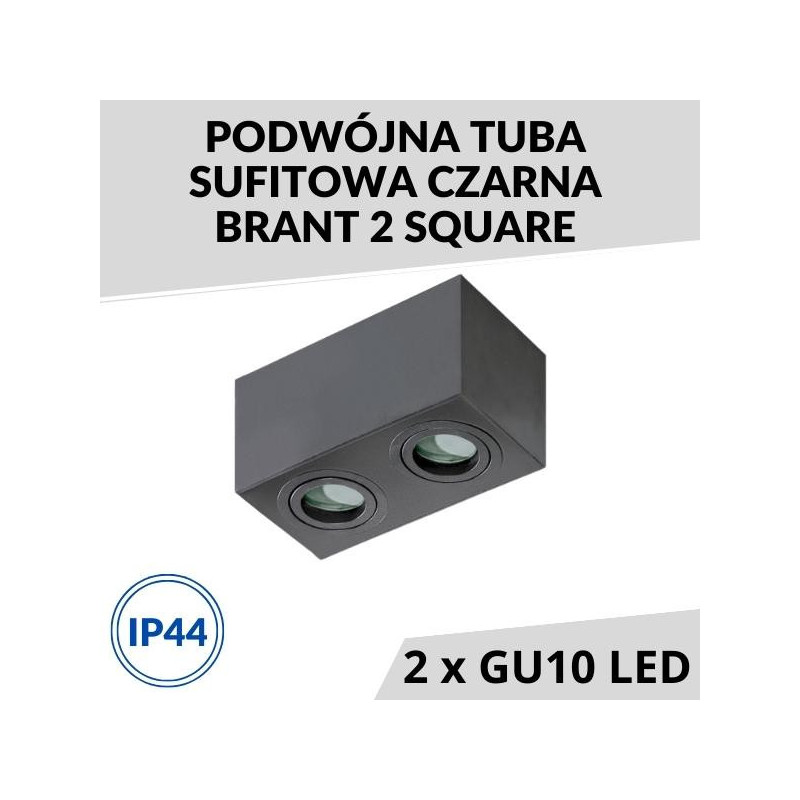 Podwójna tuba sufitowa czarna BRANT 2 SQUARE IP44 AZ2879