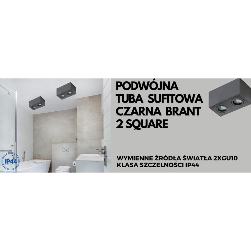 Podwójna tuba sufitowa czarna BRANT 2 SQUARE IP44