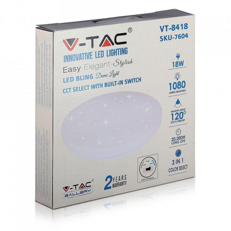 Plafon V-TAC 18W Gwiazdy Zmiana Koloru CCT fi.310 1080lm VT-8418