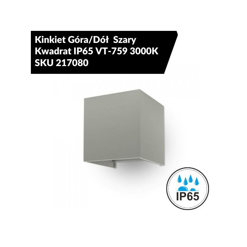 Kinkiet Góra/Dół  Szary Kwadrat IP65 VT-759 3000K SKU 217080
