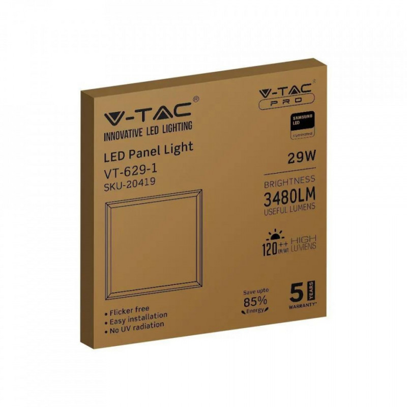 Panel LED V-TAC 29W SAMSUNG CHIP 600x600 120lm/W VT-629 4000K 3480lm 5 Lat Gwarancji