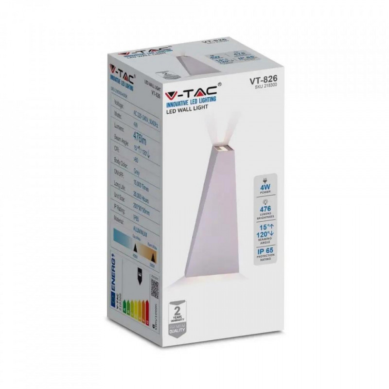 Kinkiet Ścienny V-TAC 6W LED Szary IP65 VT-826 4000K 476lm