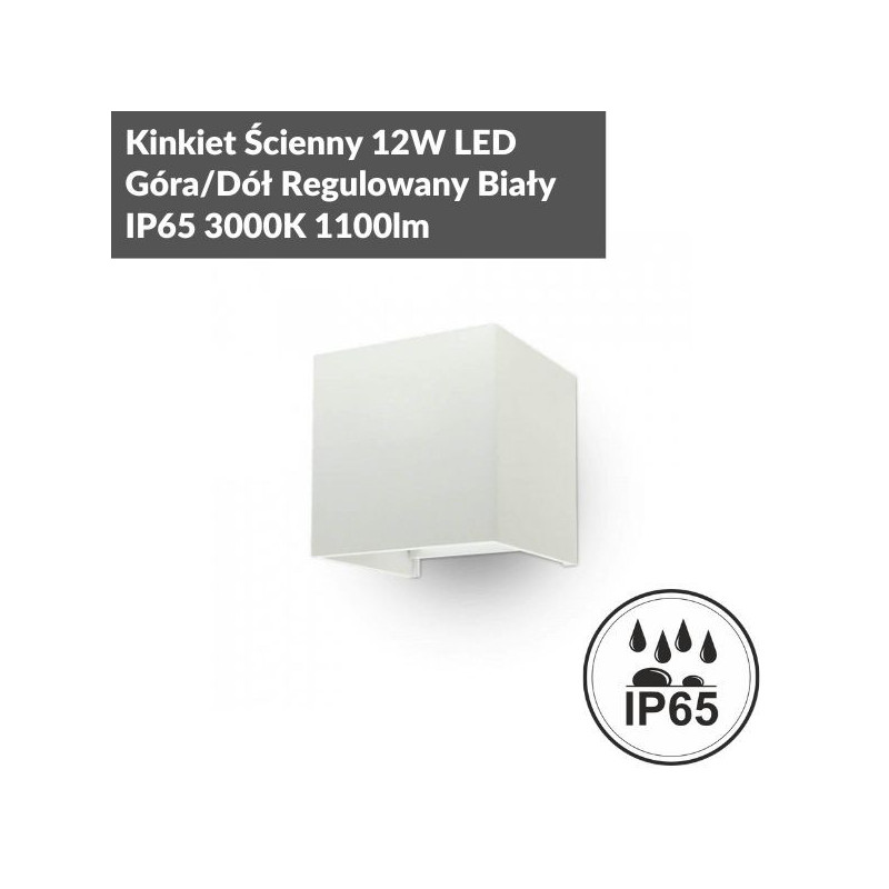Kinkiet Ścienny 12W LED Góra/Dół Regulowany Biały IP65 3000K 1100lm
