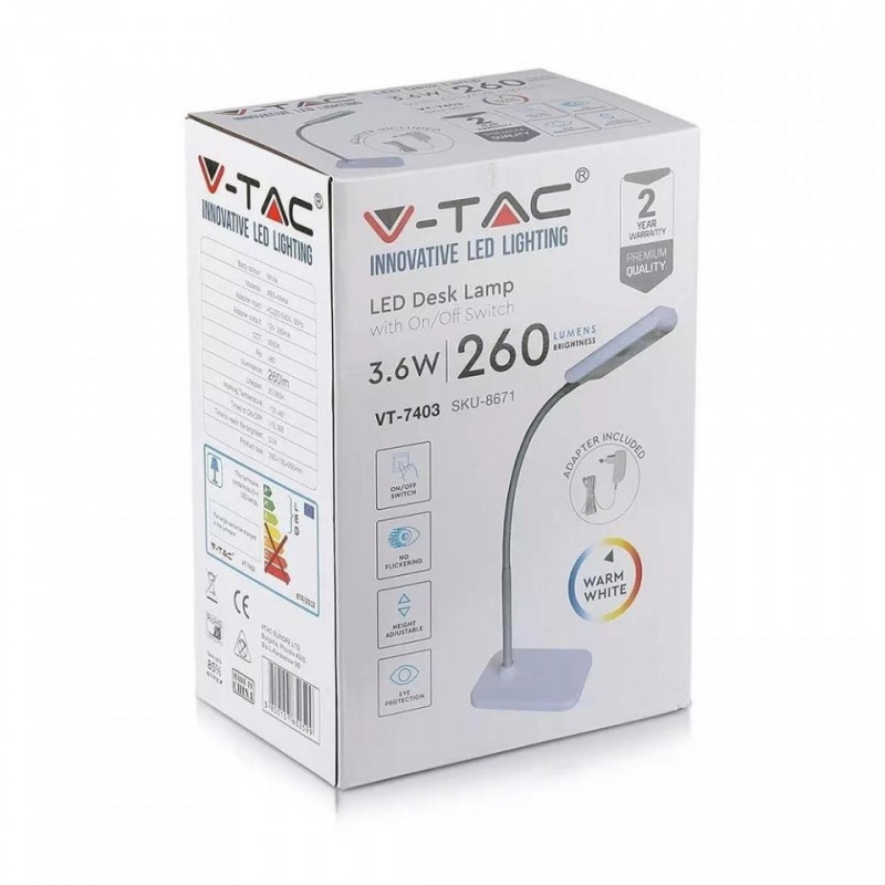 Lampka Biurkowa V-TAC 3,6W LED Biała 3000K 260lm VT-7403