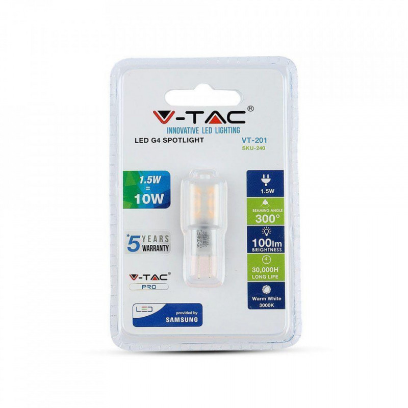 Żarówka LED V-TAC SAMSUNG CHIP 1.5W G4 VT-201 6400K 100lm 5 Lat Gwarancji