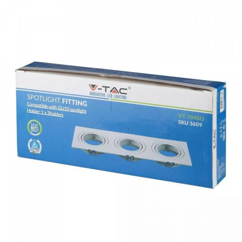 Oprawa Oczko V-TAC Aluminiowa Odlew 3xGU10 Kwadrat Biały VT-784