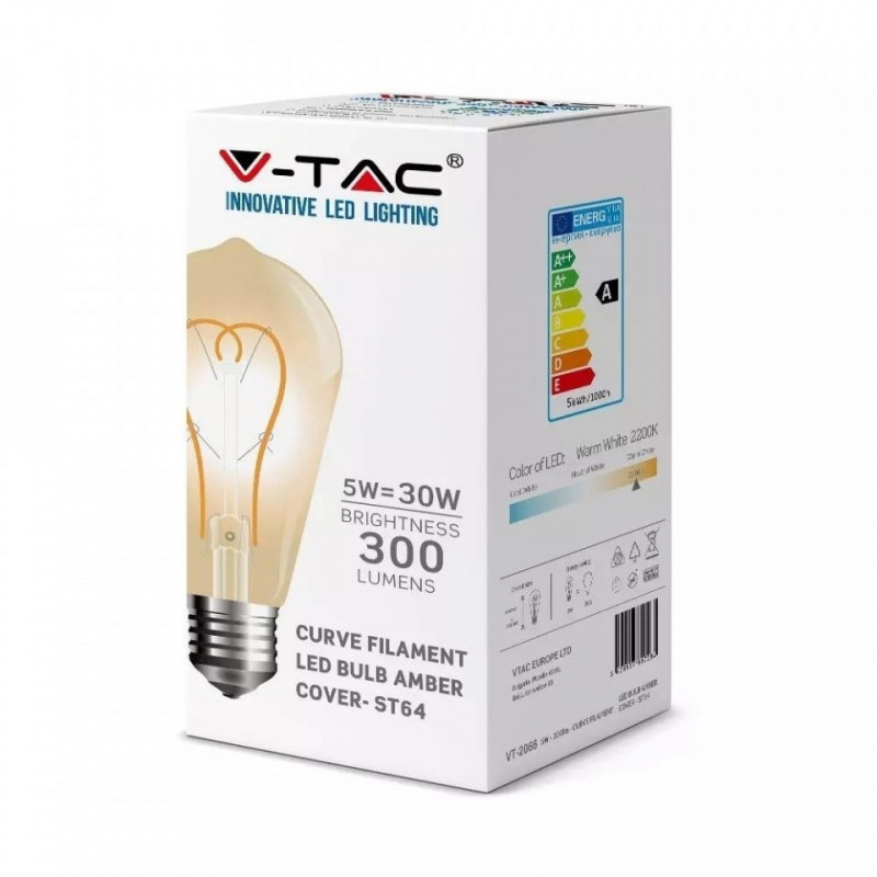 Żarówka LED 5W E27 Filament Złoty ST64 VT-2066 2200K 300lm V-TAC