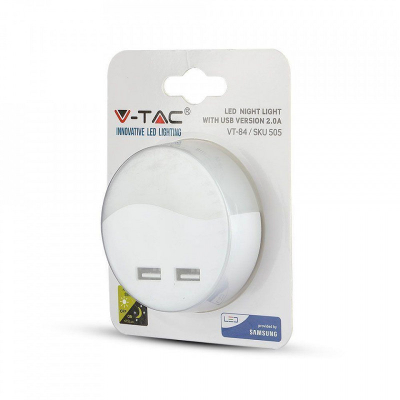 Lampka Nocna LED z USB V-TAC SAMSUNG CHIP Okrągła 4000K VT-84