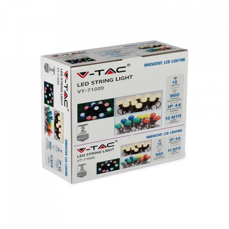 Girlanda Ogrodowa V-TAC (sznur) LED 10 metrów 20 żarówek 0,5W IP44 VT-70520 3000K 600lm