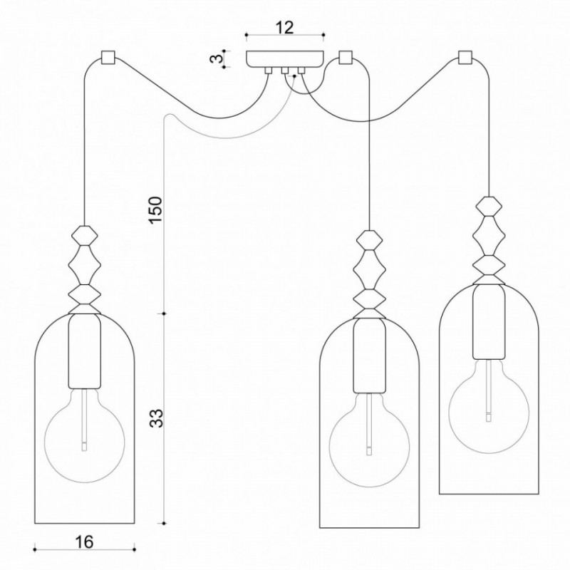 Loft Hulub 3 czarna lampa wisząca KOLOROWE KABLE