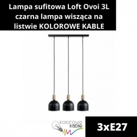 Lampa sufitowa Loft Ovoi 3L czarna lampa wisząca na listwie KOLOROWE KABLE