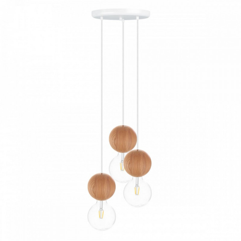 Drewniana lampa sufitowa Loft Sferni 3P E27 lampa wisząca kaskadowo KOLOROWE KABLE