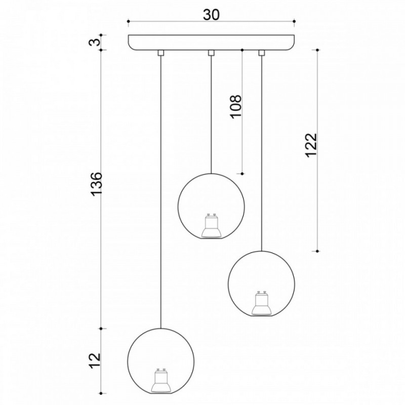 Drewniana lampa sufitowa Loft Sferni 3P GU10 lampa wisząca kaskadowo KOLOROWE KABLE