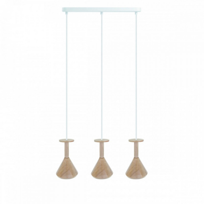 Drewniana lampa sufitowa Loft Cono 3L GU10 lampa wisząca na listwie KOLOROWE KABLE