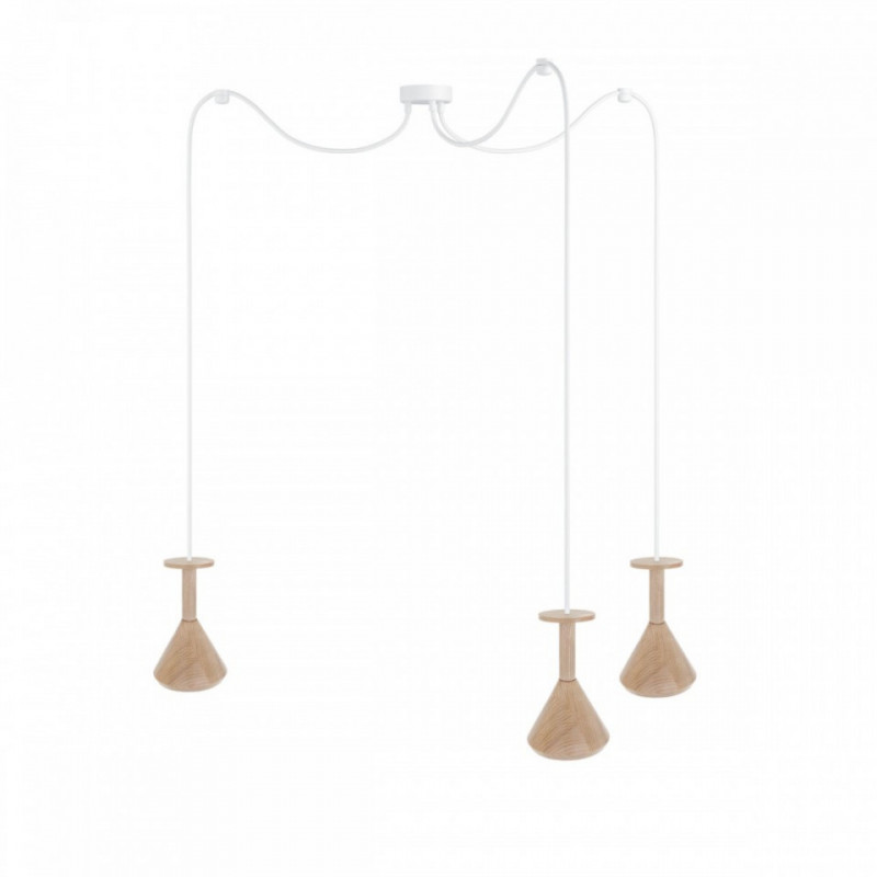 Drewniana lampa sufitowa Loft Cono 3 GU10 lampa wisząca typu pająk KOLOROWE KABLE