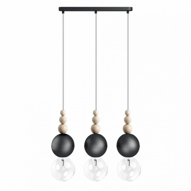 Loft Bala 3L czarna strukturalna lampa wisząca KOLOROWE KABLE