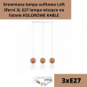 Drewniana lampa sufitowa Loft Sferni 3L E27 lampa wisząca na listwie KOLOROWE KABLE