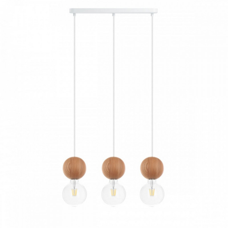 Drewniana lampa sufitowa Loft Sferni 3L E27 lampa wisząca na listwie KOLOROWE KABLE