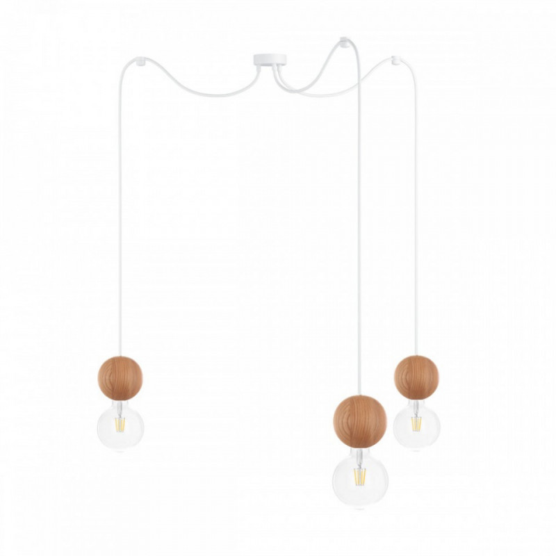Drewniana lampa sufitowa Loft Sferni 3 E27 lampa wisząca typu pająk KOLOROWE KABLE