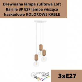 Drewniana lampa sufitowa Loft Barille 3P E27 lampa wisząca kaskadowo KOLOROWE KABLE