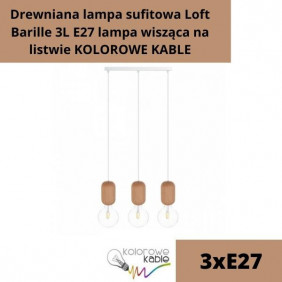 Drewniana lampa sufitowa Loft Barille 3L E27 lampa wisząca na listwie KOLOROWE KABLE