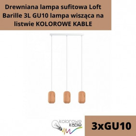 Drewniana lampa sufitowa Loft Barille 3L GU10 lampa wisząca na listwie KOLOROWE KABLE