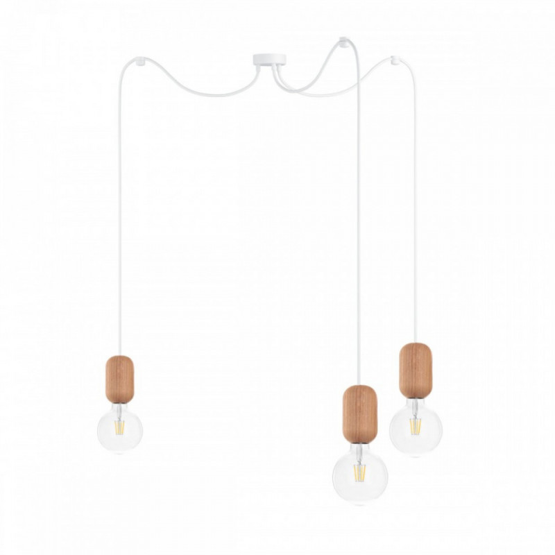 Drewniana lampa sufitowa Loft Barille 3 E27 lampa wisząca typu pająk KOLOROWE KABLE