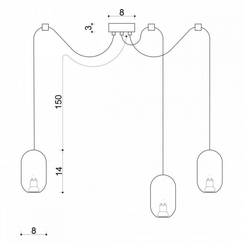Drewniana lampa sufitowa Loft Barille 3 GU10 lampa wisząca typu pająk KOLOROWE KABLE