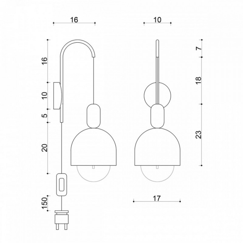 Lampa ścienna Loft Ovoi czarny strukturalny kinkiet z wtyczką i włącznikiem KOLOROWE KABLE