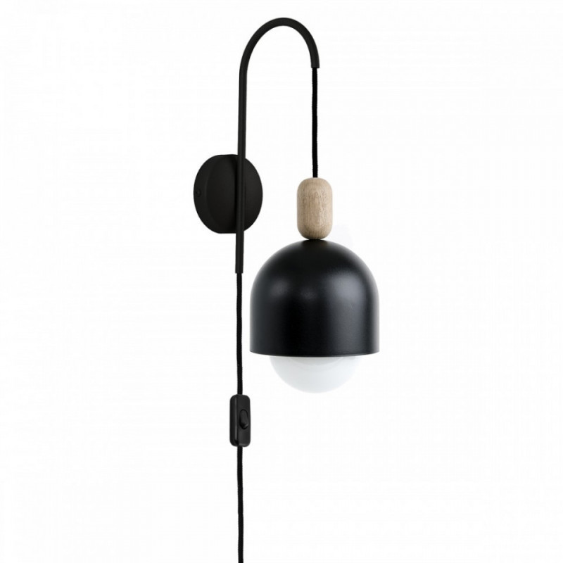 Lampa ścienna Loft Ovoi czarny strukturalny kinkiet z wtyczką i włącznikiem KOLOROWE KABLE
