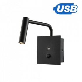 Oprawa LED V-TAC 3W Kinkiet Hotel Łóżko USB/włącznik Czarny VT-2943 3000K 180lm 3 Lata Gwarancji