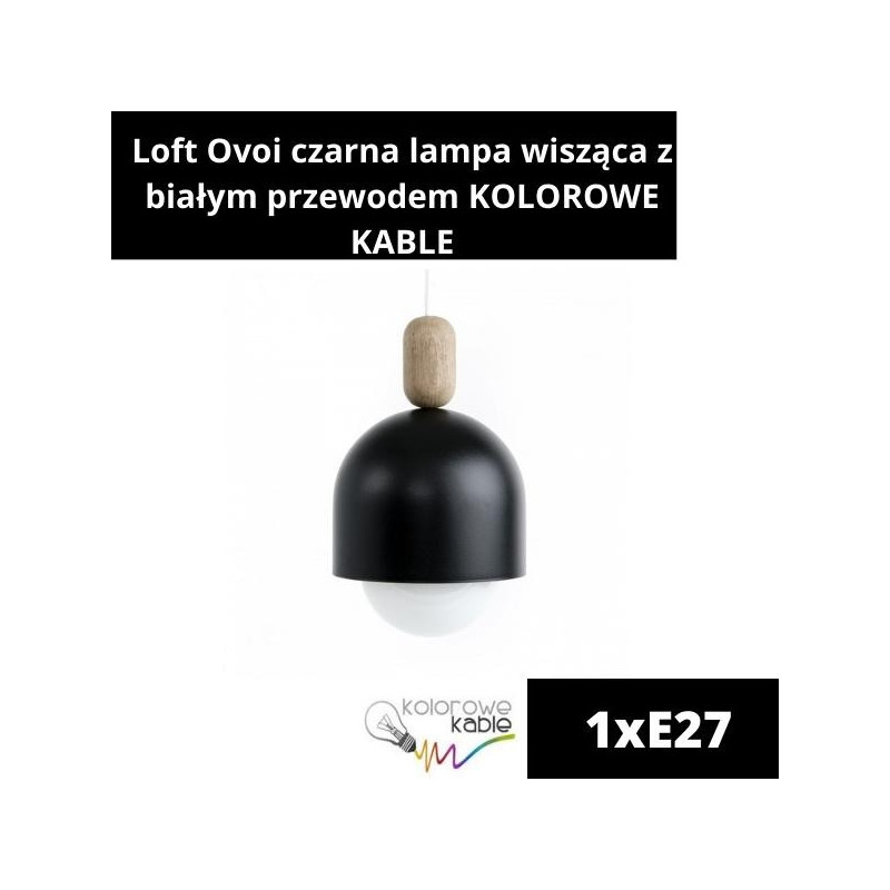 Loft Ovoi czarna lampa wisząca z białym przewodem KOLOROWE KABLE