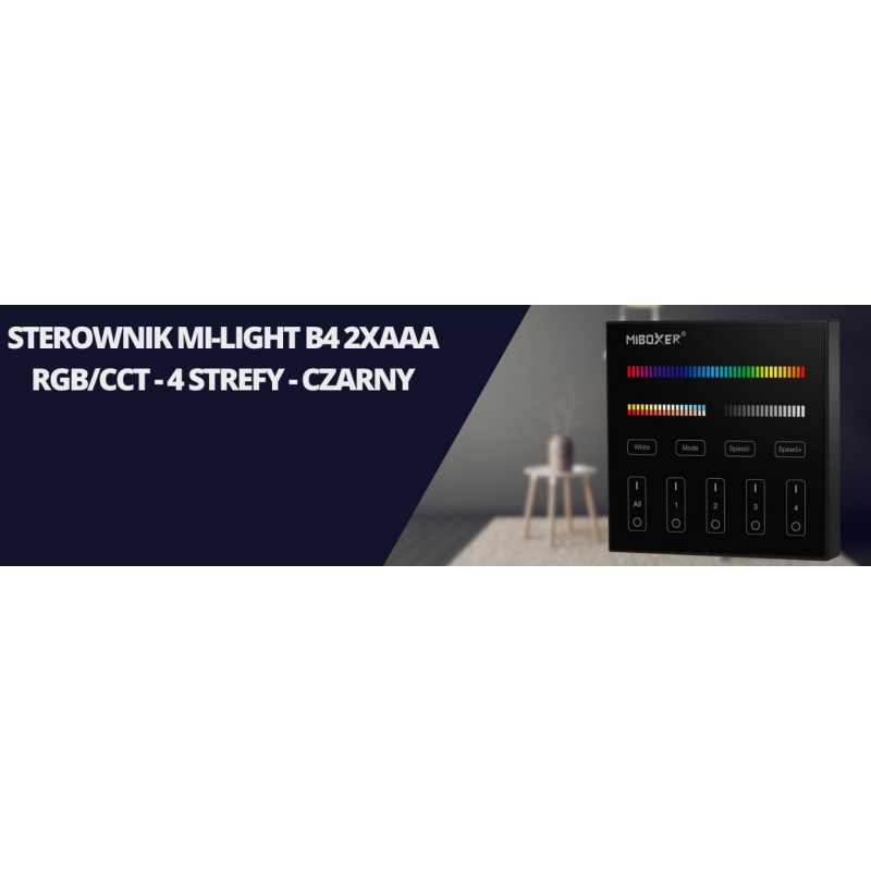 STEROWNIK MI-LIGHT B4-B 2XAAA RGB/CCT - 4 STREFY - CZARNY